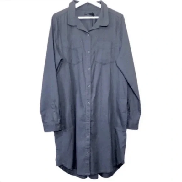 Prana Yarrow Organic Cotton Casual Button Down Shirt Dress Blue XL NWT - Picture 13 of 16